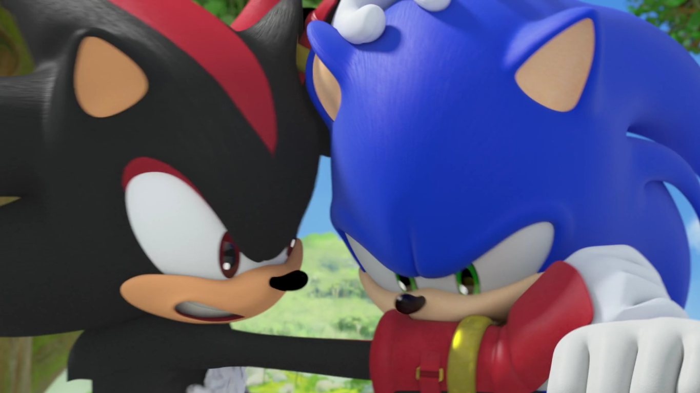 Sonic biting Shadow's arm